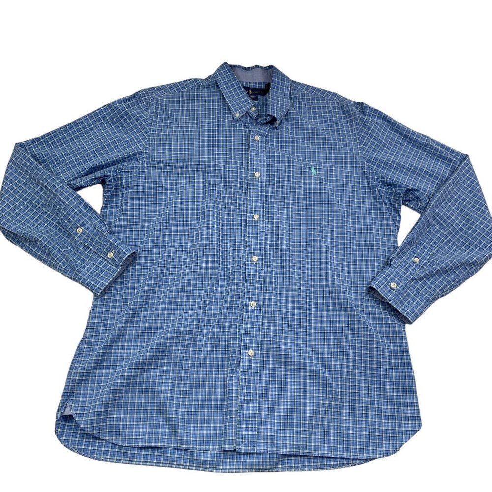 Ralph Lauren 100% Cotton Stretch Plaid Long Sleeve Button Down Shirt Men's XL/TG